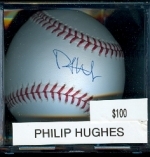 Autographed Baseball Philip Hughes (New York Yankees)