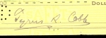 Ty Cobb Signed Check - Salt Lake (Detroit Tigers)